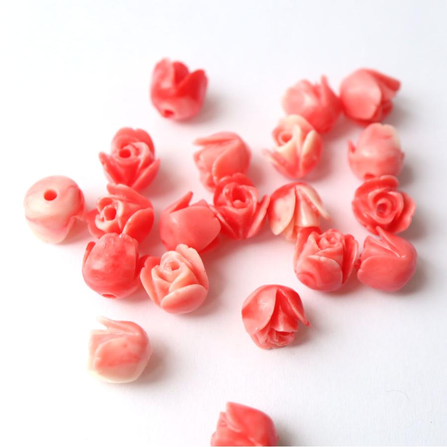 在庫処分価格』バラ 蕾 ビーズ 合成サンゴ 珊瑚練り 10個