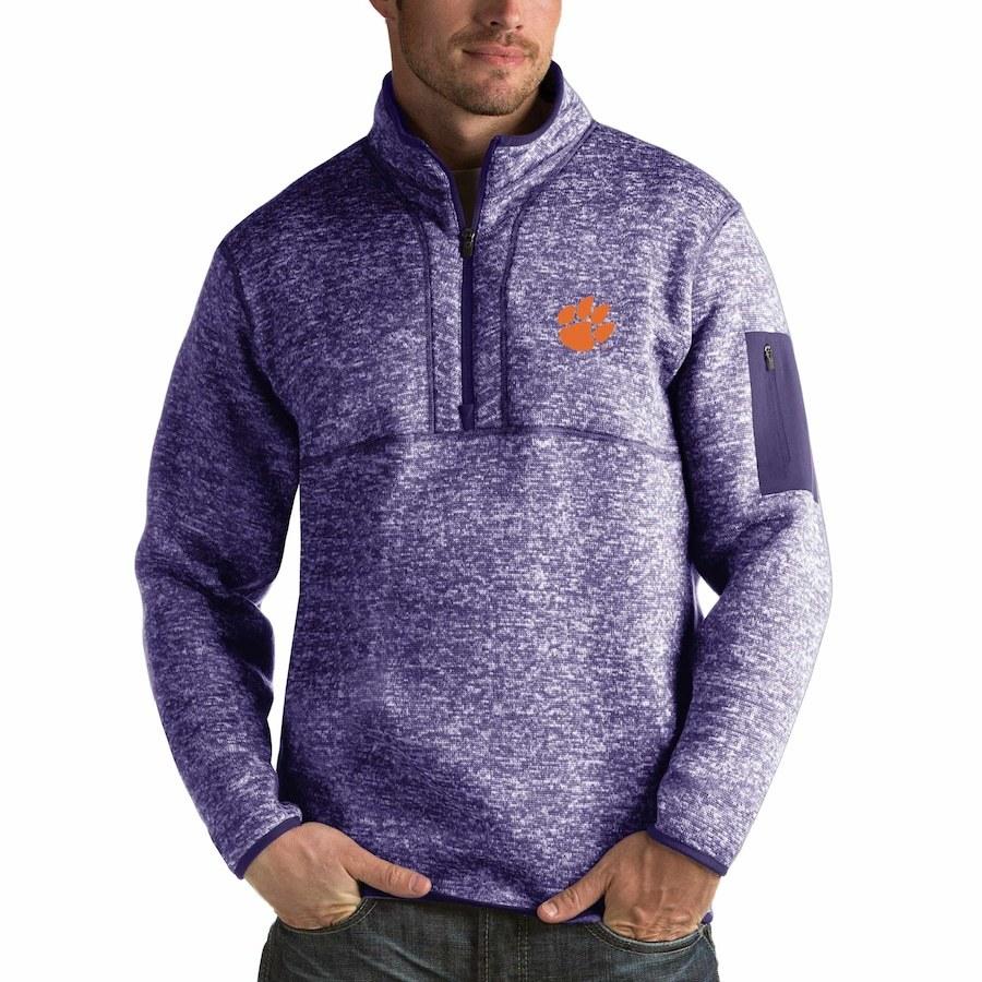 メンズ ジャケット Clemson Tigers メンズファッション Antigua Fortune 1 2 Zip ジャケット Pullover Sweater Heathered Purple