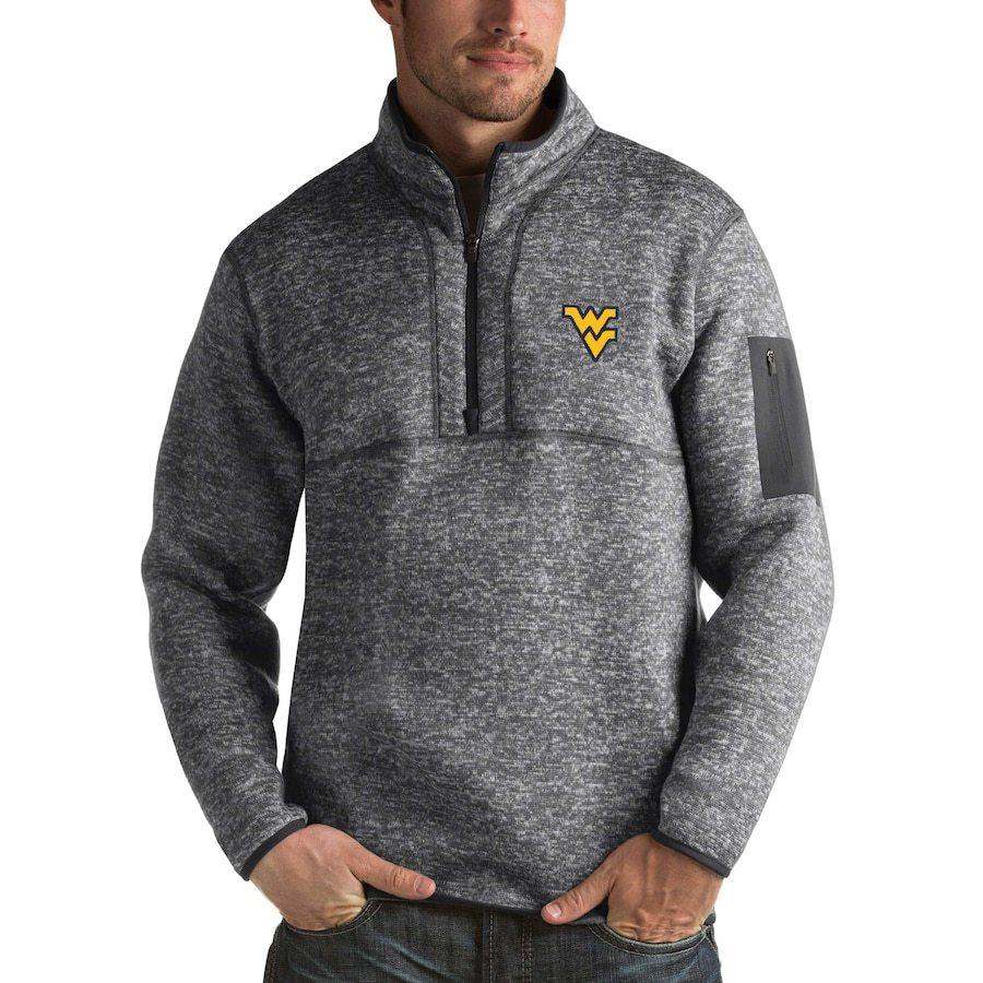 お礼や感謝伝えるプチギフト メンズ ジャケット "West Virginia Mountaineers" Antigua Fortune 1/2-Zip Pullover Sweater - Heathered Charcoal シャツ