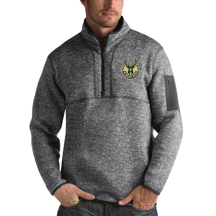 海外最新 メンズ ジャケット Milwaukee Bucks Antigua Fortune 1 2 Zip Pullover Jacket Heathered Black 海外正規品 Www Technet 21 Org