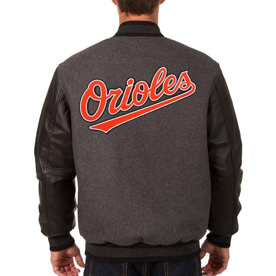 メンズ バッシュ ジャケット Jh Baltimore Orioles Jh Design Wool Leather Jacket Reversible Jacket Charcoal Black バッシュ アパレル Troishomme 送料代引き無料