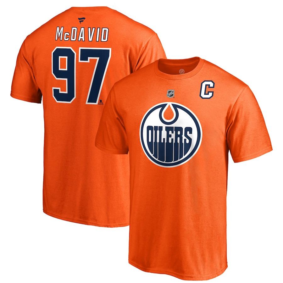 品質保証 Fanatics Oilers" "Edmonton McDavid Connor Tシャツ メンズ ファナティックス Branded Orange - T-Shirt Number - Name Stack Authentic パーカー