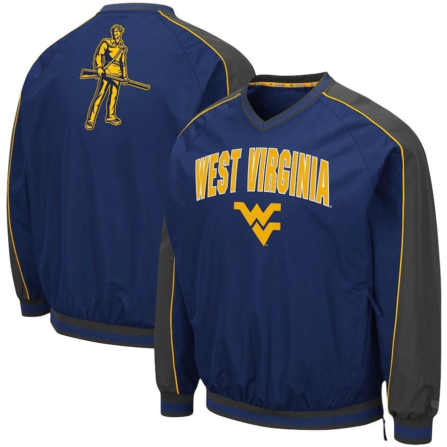 日本新作 メンズ Duffman ジャケット West Virginia パーカー Mountaineers Colosseum Duffman Raglan V Neck バッシュ Pullover Windbreaker Navy バッシュ アパレル Troishomme インターナショナルダイレクトストア