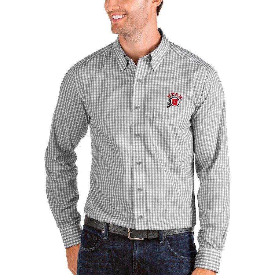 メンズ シャツ Antigua Utah アパレル Utes Antigua Structure Button Up Woven Button Up Long Gray バッシュ