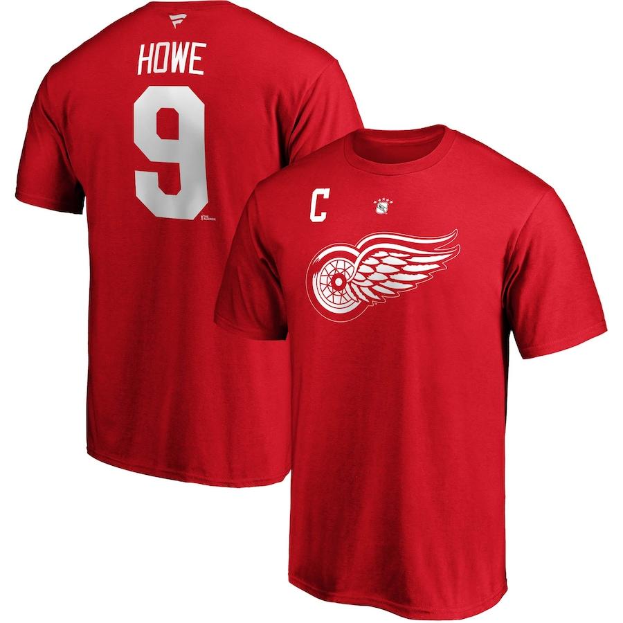 新品本物  - Name Player Retired Stack Authentic Branded Fanatics Wings" Red "Detroit Howe Gordie Tシャツ メンズ ファナティックス Number Red - T-Shirt パーカー