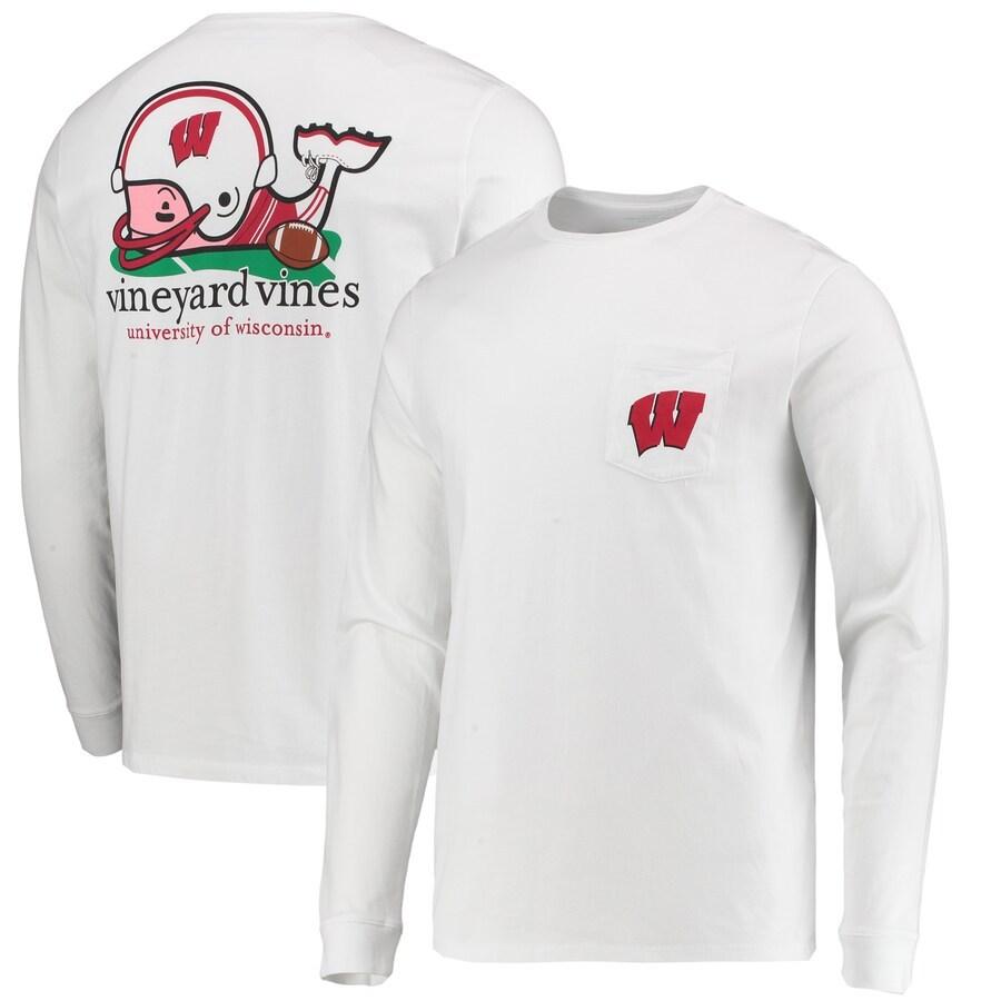 2022年新作入荷 ロンT 長袖 Tシャツ メンズ "Wisconsin White - T-Shirt Sleeve Long Whale Football Vines Vineyard Badgers" パーカー