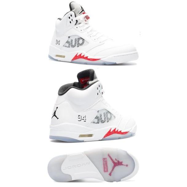 ジョーダン５ レトロ メンズ シュプリーム Air Jordan 5 Retro "Supreme" スニーカー White/Black/Varsity Red 高額レア｜troishomme｜02