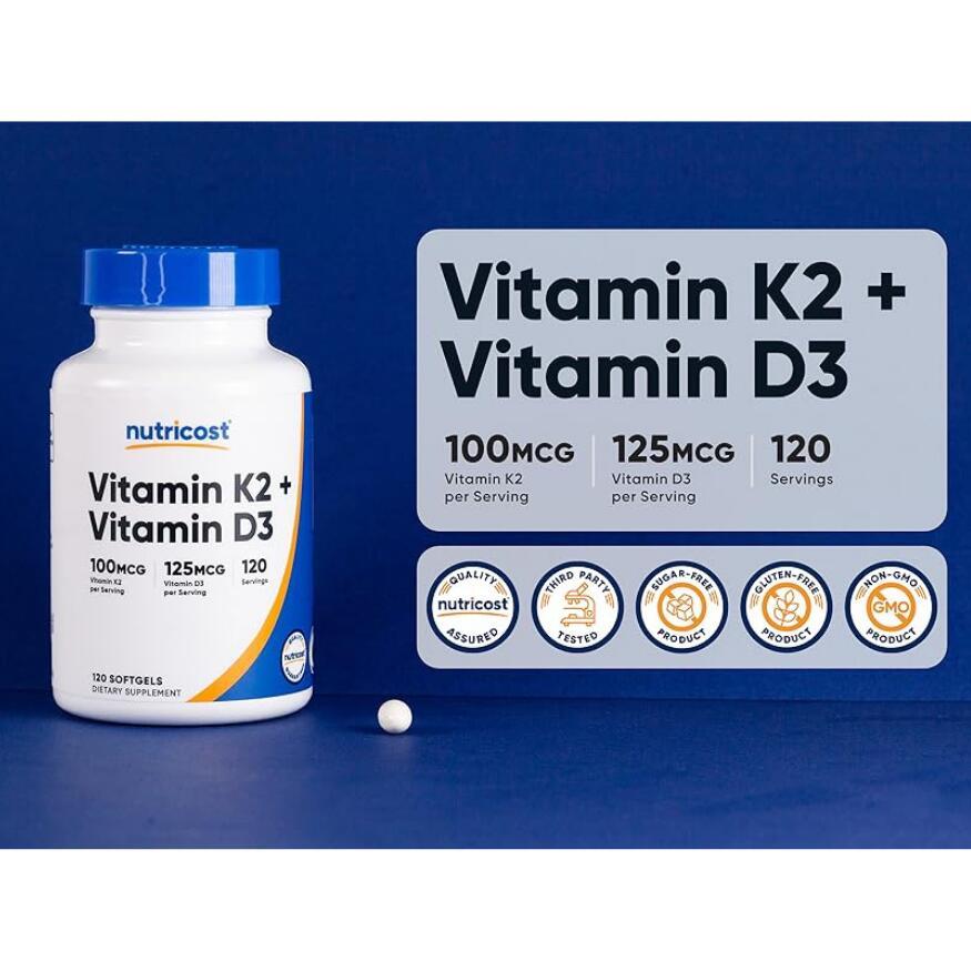 Nutricost ビタミンK2 100mcg + ビタミンD3 5000IU 120ソフトカプセル