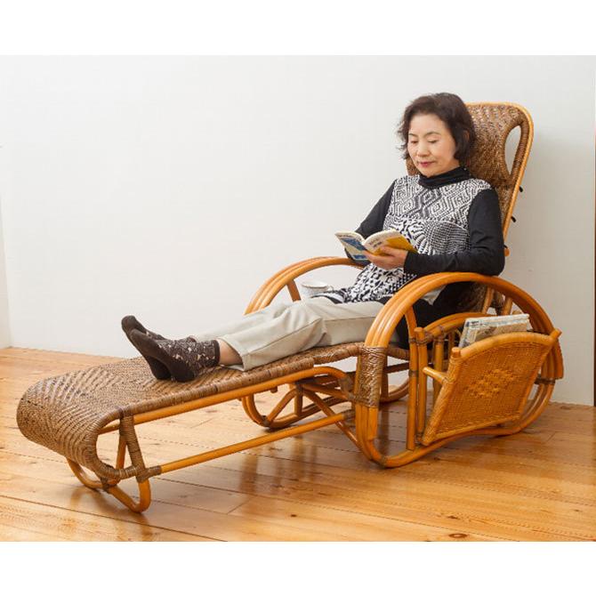 ラタンリクライナー 籐リクライナー フットレス ミニテーブル付き 足を伸ばして楽にくつろげる Gnm51n いす