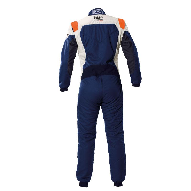OMP レーシングスーツ 【FIA公認】FIRST EVO SUIT  (8856-2018規格) ネイビーブルー / 蛍光オレンジ(249)の画像