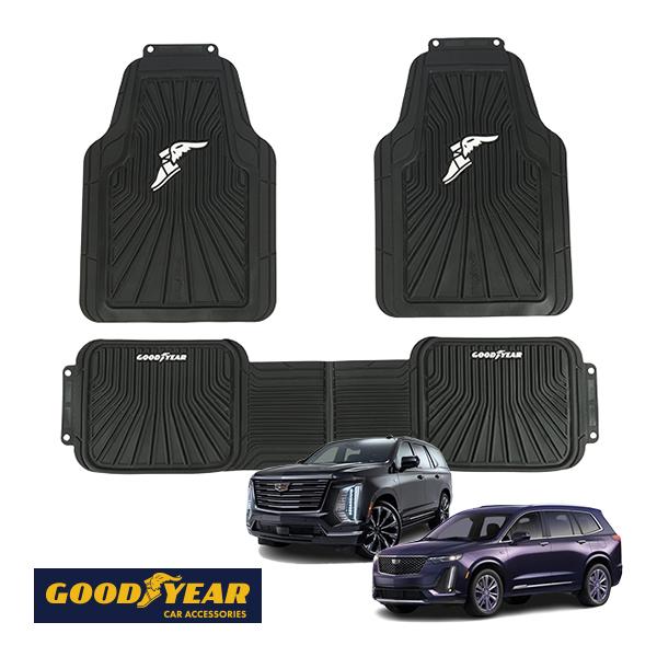Cadillac キャデラック フロアマット GOODYEAR正規品 汎用 ロゴ入 ラバーフロアマット 3枚セット