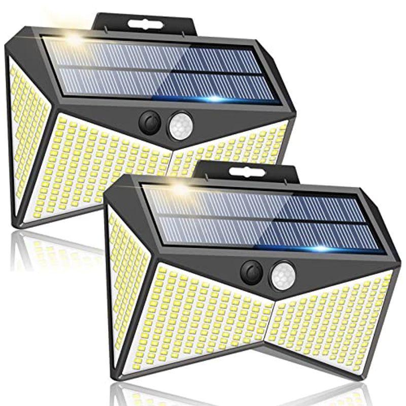 革新版400LED 2個センサーライト ソーラーライト 3つ知能モード 人感センサー Focondot 屋外照明 4面発光 太陽光発電