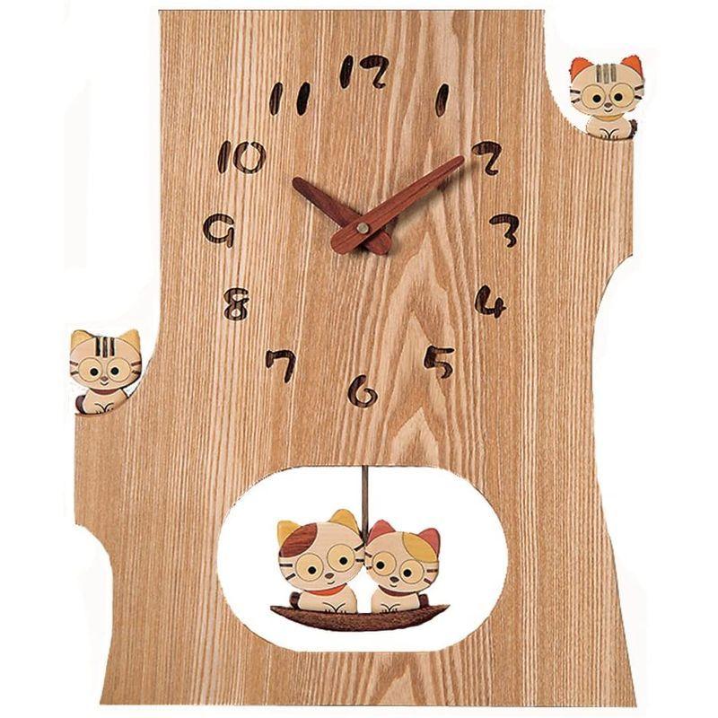 旭川家具 工房ペッカー 切株振り子時計 ねこ F42-2 工房ペッカー 切株振り子時計 ねこ F42