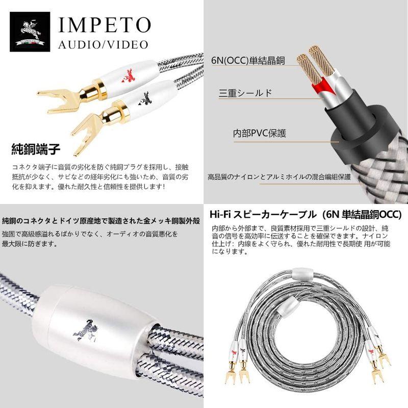 イタリアIMPETO，ドイツ製造 Hi-Fi スピーカーケーブル/アンプ/サブウーファーなど対応純銅のバナナプラグ/Yプラグ搭載/長さ1.5 Fi Hi スピーカーケーブル/アンプ/サブウーファーなど対応純銅のバナナプラグ/Yプラグ搭載/長さ1