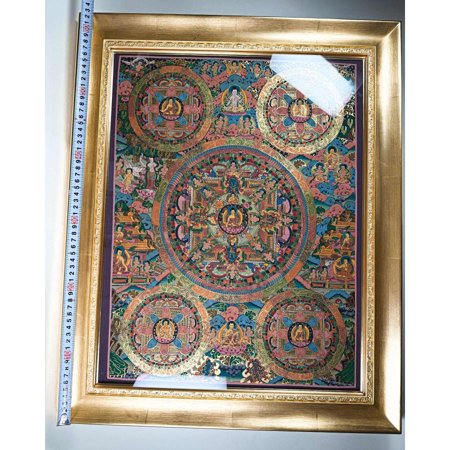曼荼羅 マンダラ 額 63センチ×51センチ×5センチ タンカ 掛軸 肉筆画 チベット密教 仏教美術 一点物_1