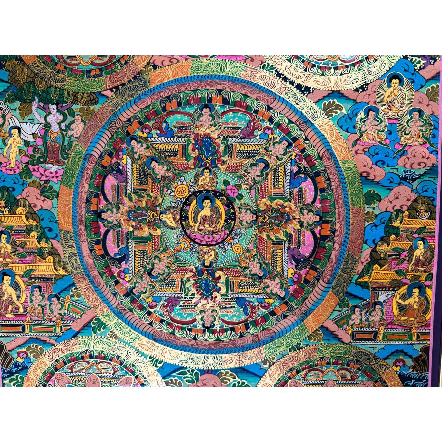 曼荼羅 マンダラ 額 63センチ×51センチ×5センチ タンカ 掛軸 肉筆画 チベット密教 仏教美術 一点物_7
