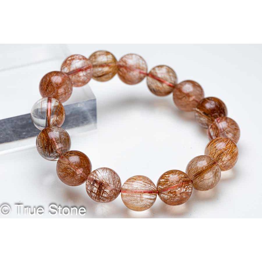 【大玉】レッドルチルクォーツ 15㎜ ブレスレット 17㎝ 天然石 新春セール中 AAA レッド ルチルクォーツ ブレスレット 12.6mm-12.9mm ルチル