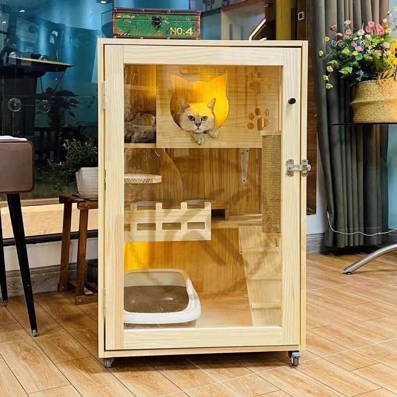 猫 ケージ キャットケージ 3段 木製フレーム 広々 大型 猫ゲージ 高おしゃれ キャットハウス ネコ ハウス 多段 留守番 保護 脱走防止 脱走防止 多頭飼い 脱走防止