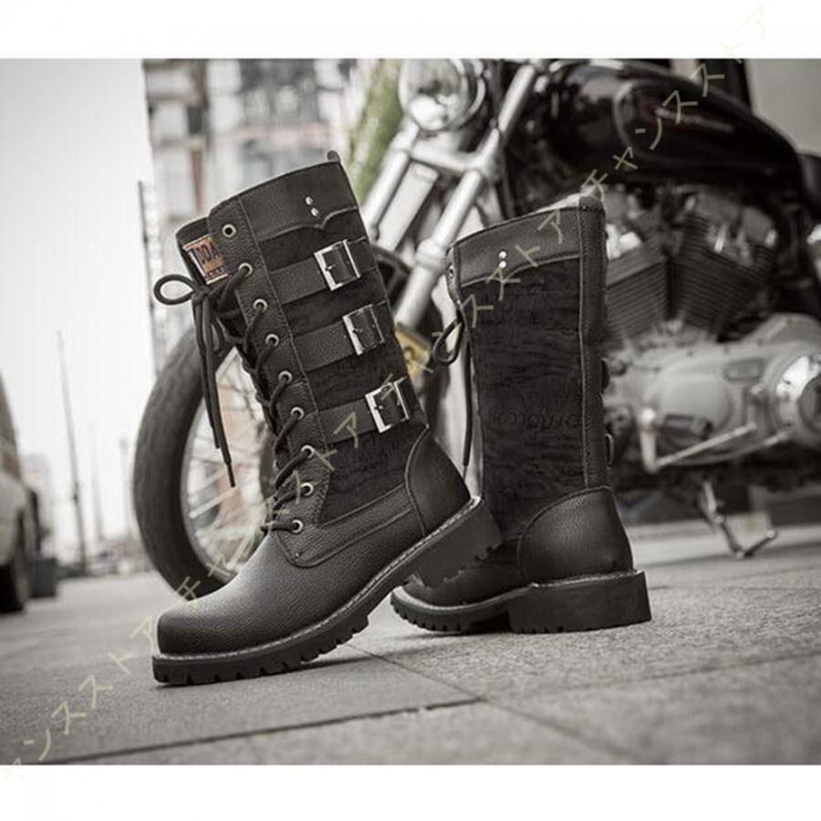 ロングブーツ メンズ ロングブーツ 革靴 ロングブーツ 編み上げ 黒