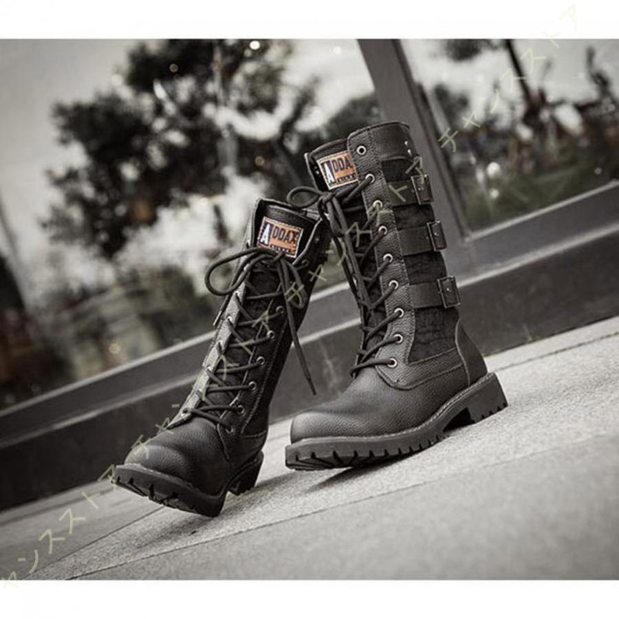 ロングブーツ メンズ ロングブーツ 革靴 ロングブーツ 編み上げ 黒