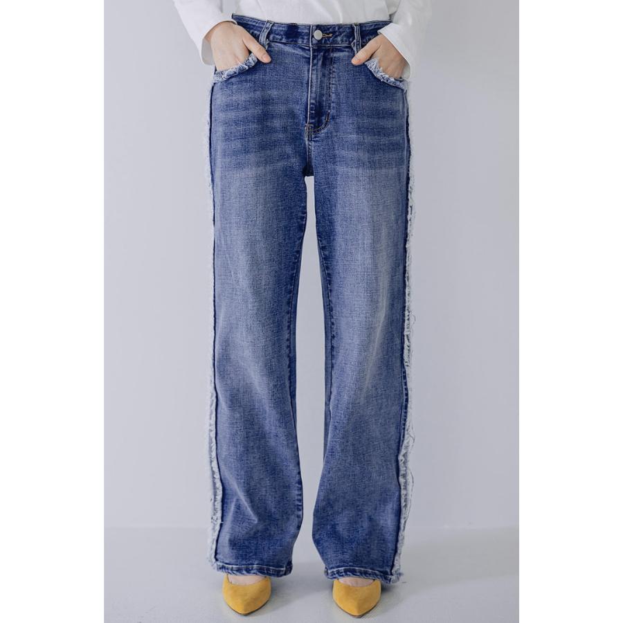 INDIMARK インディマーク ストレート パンツ レディース おしゃれ ブランド サイドフリンジ ライトブルー WJ172 お取り寄せ INDIMARK（インディマーク） ストレート パンツ レディース おしゃれ