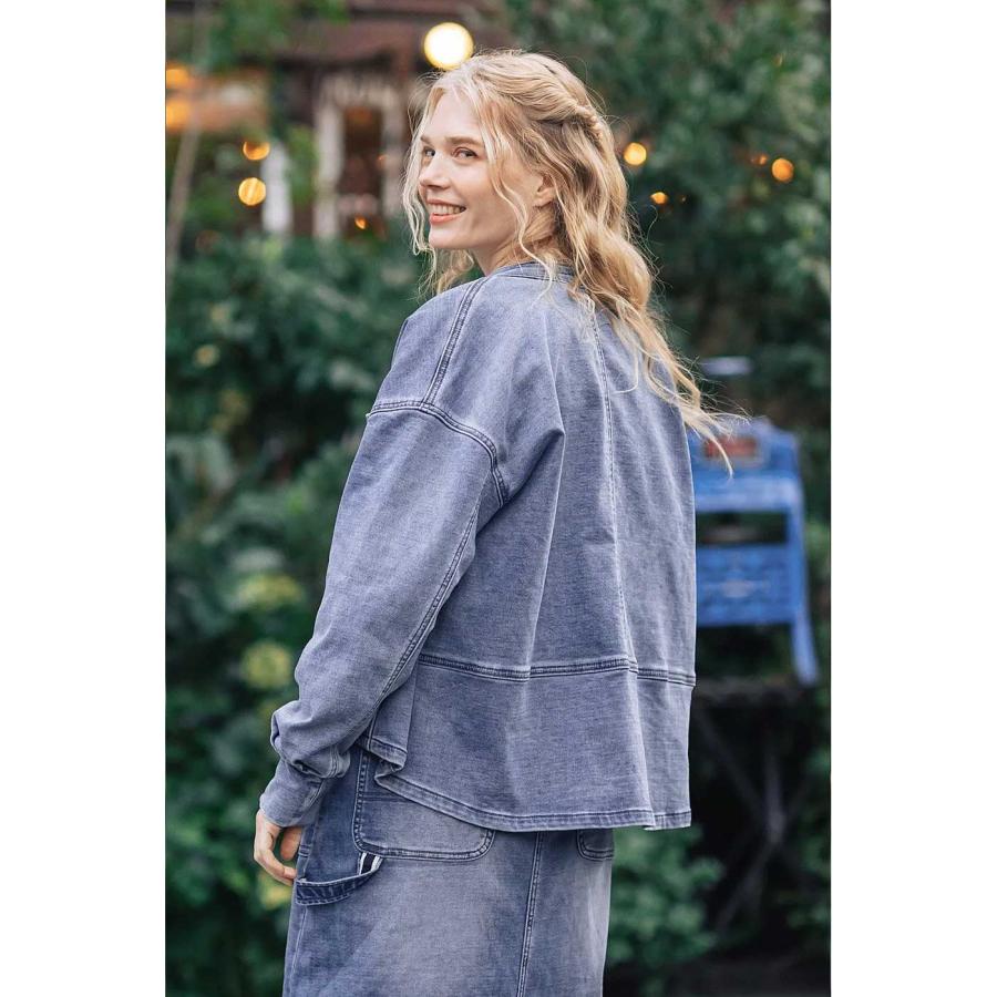 INDIMARK INDKNIT ノーカラー デニムジャケット レディース