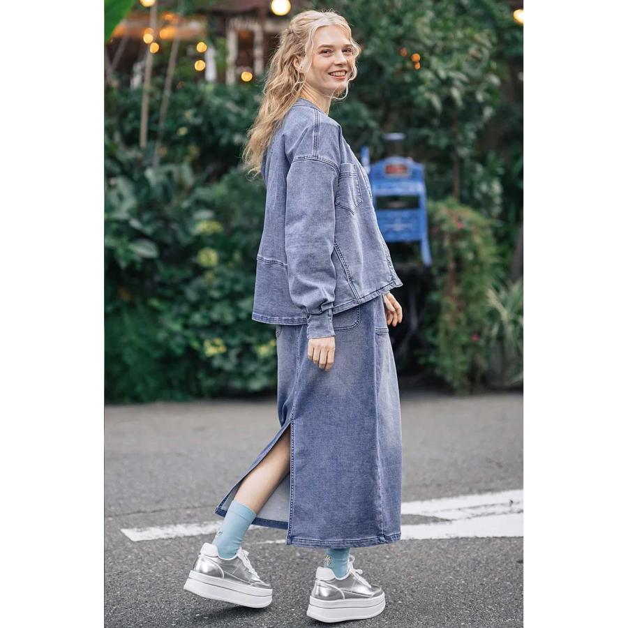 INDIMARK INDKNIT ノーカラー デニムジャケット レディース おしゃれ ブランド かわいい インディゴ WK002【お取り寄せ】 INDIMARK（インディマーク） INDIMARK INDKNIT ノーカラー デニム