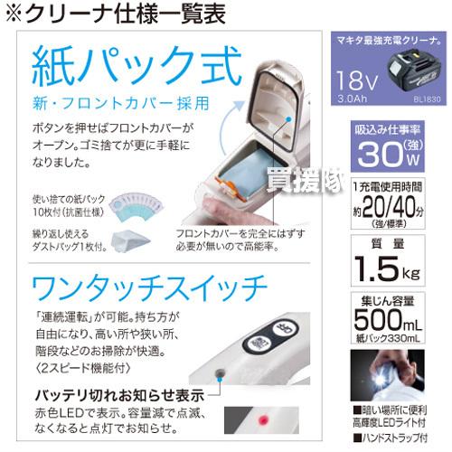 （P5倍）（22日限定）マキタ 純正 掃除機 コードレス 充電式クリーナー CL182FDRFWの画像