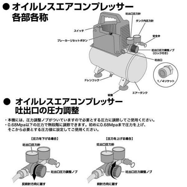 ナカトミ コンプレッサー オイルレス 100V エア工具2点 セット エアー