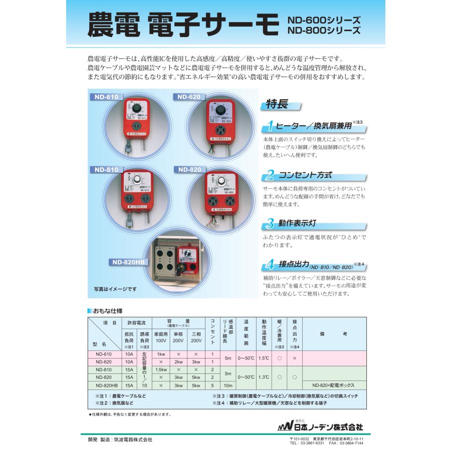 農電電子サーモ 200V 16A ND-820 日本ノーデン : 買援隊ヤフー店