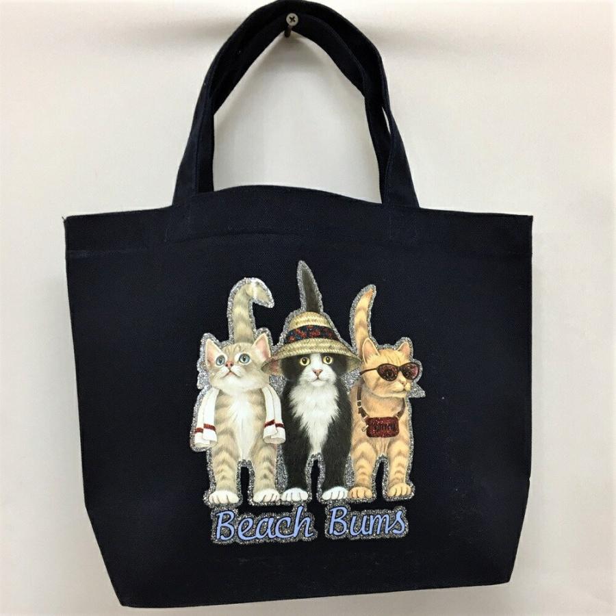 ブランド品 ラメ縁取り かわいい キャット 小 ギフト トートバッグ ｓサイズ メール便送料無料 トリオ プレゼント 犬プリント お散歩バッグ 厚手 No 3 オーナーズグッズ