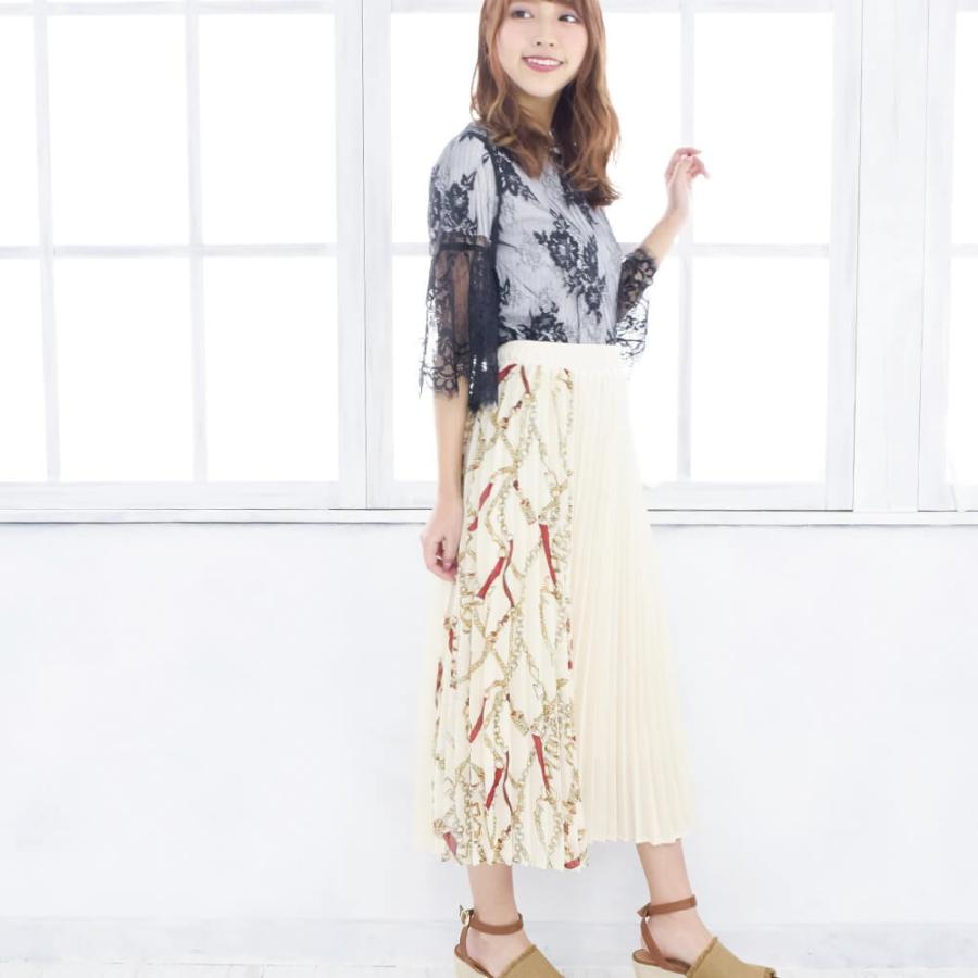 19春夏新作 スカーフ柄切替プリーツスカート 異素材 プリント ロング ミディ ひざ下 カジュアル エレガンス フェミニン トレンド 21福袋 Ll Fetch 通販 Yahoo ショッピング