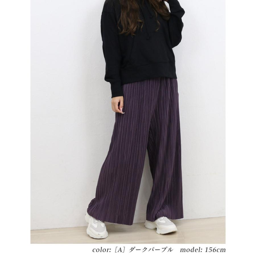 落ち感 プリーツパンツ ストレート シルエット お洒落 プリーツパンツ レディース ストレート ワイド スピンドル付き