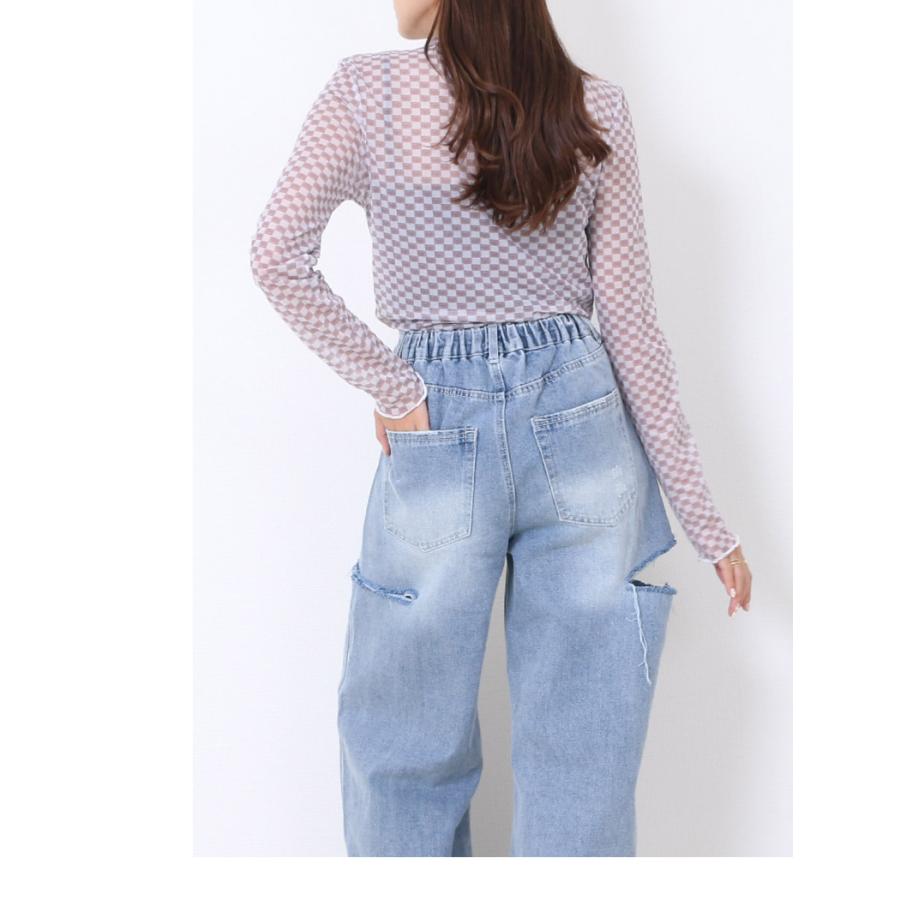 破れ加工 ワイド ストレート デニム パンツ : Fetchcollectionボトムス