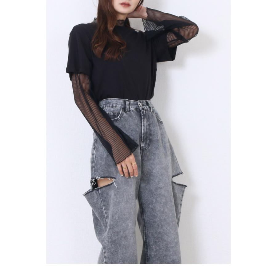 破れ加工 ワイド ストレート デニム パンツ : Fetchcollection