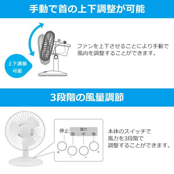 夏先取り価格！】卓上扇風機 自動首振り 上下 角度調整 USB 電池 卓上