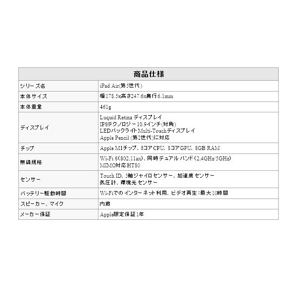 Apple iPad Air MM9C3J/A 64GB スペースグレイ Wi-Fiモデル 10.9型 LiquidRetinaディスプレイ 新品 本体 Touch ID M1チップ 8コア MM9C3 MM9C3JA