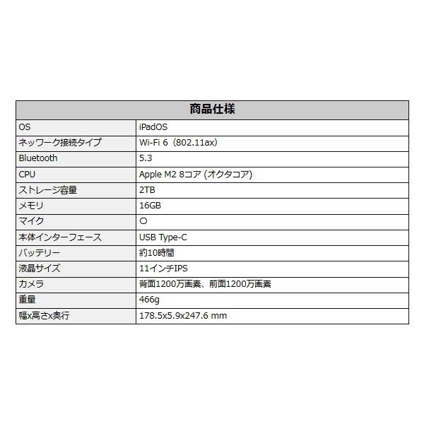 iPad Apple Pro 本体 新品 第4世代 11型 シルバー M2 2TB Wi-Fi MNXN3J