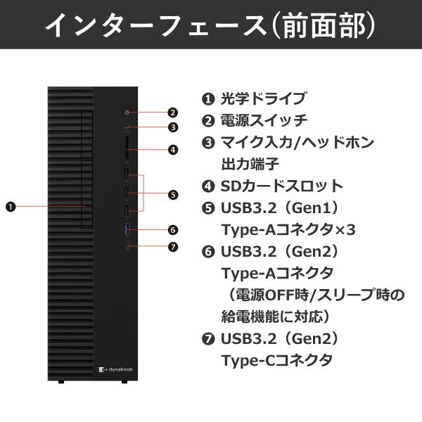 dynaDesk DT200/Y デスクトップパソコン Windows11 Pro Core i3 メモリ 16GB SSD 512GB Wi-Fi 6 VGA HDMI DisplayPort dynabook A613KYFAP55Aの画像