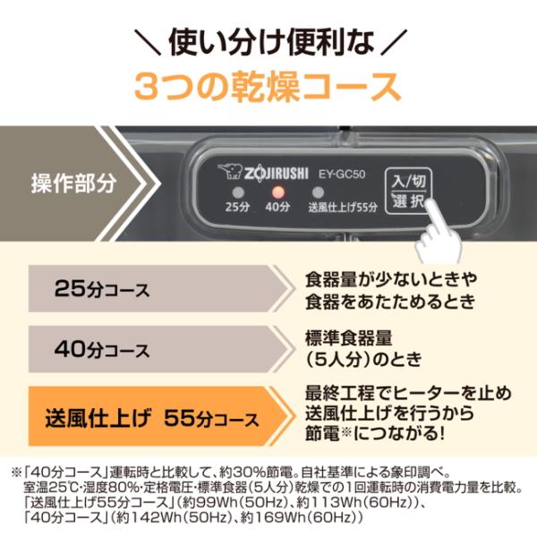 象印 食器乾燥機 EY-GC50(HA) ZOJIRUSHI Ag+抗菌加工 5人用 スライド式 扉 縦型 キッチンドライヤー 高音 乾燥 送風 EY-GC50_4