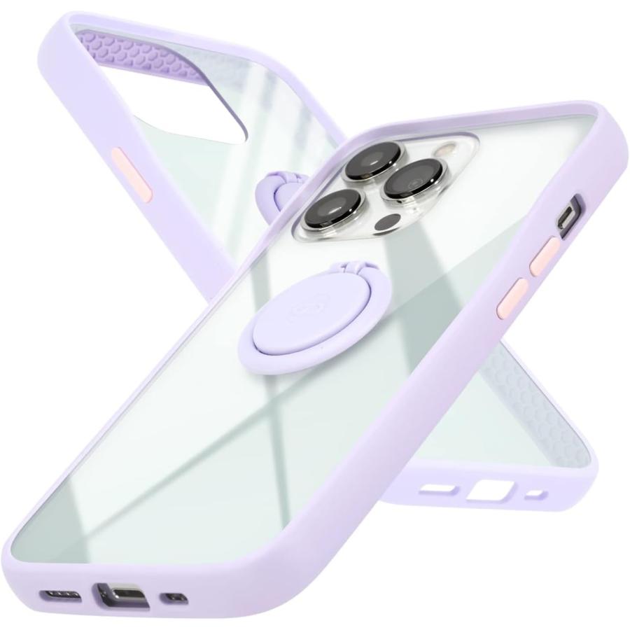C350371 campino iPhone 13 Pro ケース アンチショック 耐衝撃 フィンガー リング スリム 薄型 レンズ保護 ラベンダー パープル クリア | 