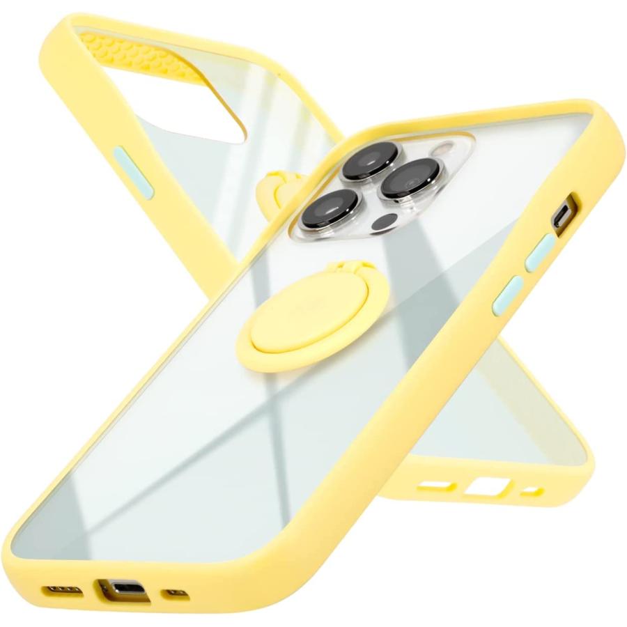 E650388 campino iPhone 13 Pro ケース アンチショック 耐衝撃 フィンガー リング スリム 薄型 レンズ保護 ネープルス イエロー 黄色 クリア | 