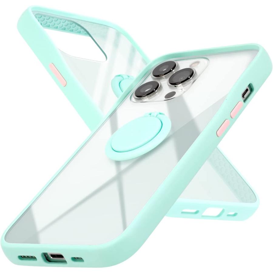 F150364 campino iPhone 13 Pro ケース アンチショック 耐衝撃 フィンガー リング スリム 薄型 レンズ保護 アイス グリーン 緑 クリア | 
