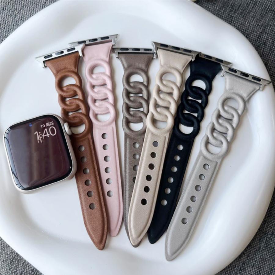 Apple Watch バンド コンパチブル 3連 リング フェイクレザー アップルウォッチ series 3 4 5 6 7 8 9 SE ultra 38 40 41 42 44 45 49 mm 対応 | 