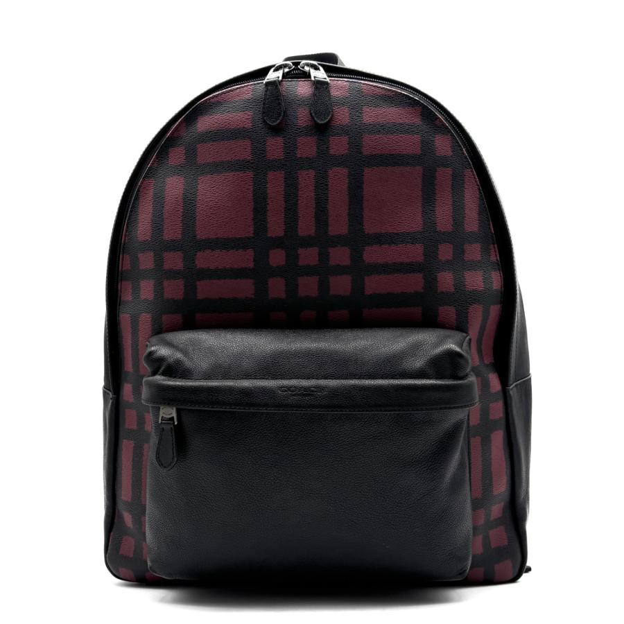 美品 コーチ COACH リュックサック バックパック デイパック チェック柄 プラッド PVC レザー ブラック 黒 ボルドー 大容量 夏休み 帰省 お盆 敬老の日 シルバーウィーク 秋 ギフト ご褒美 コーチ COACH リュックサック バックパック デイパック チェック