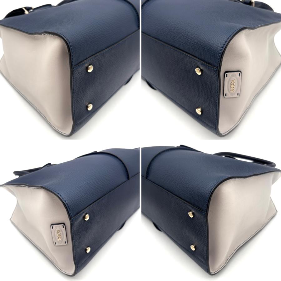 トッズ TOD'S Dキューブ ハンドバッグ レザー バイカラー ブルー