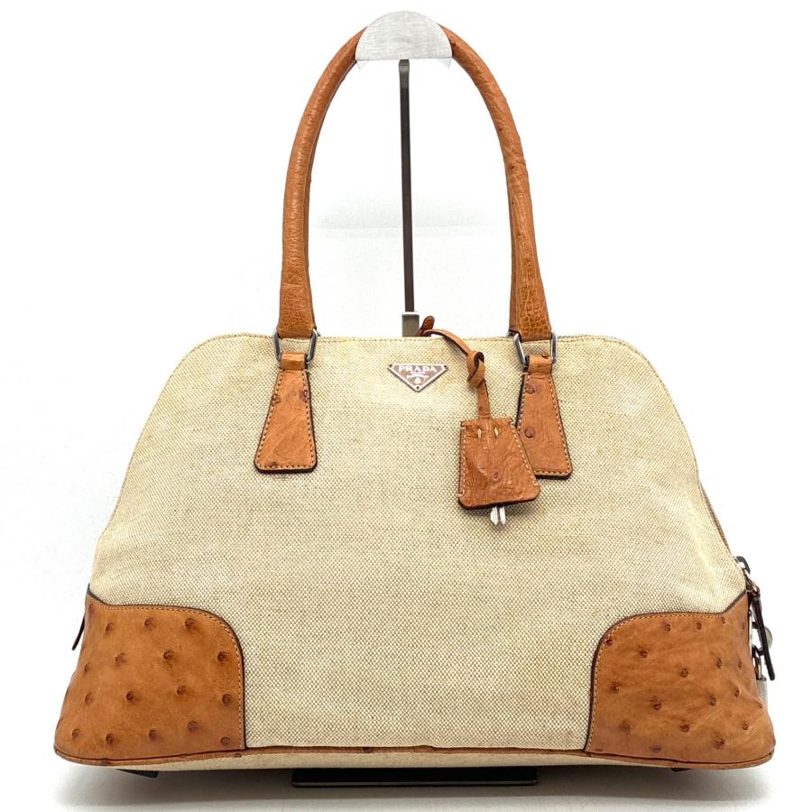 プラダ PRADA ハンドバッグ トートバッグ 三角ロゴ オーストリッチ