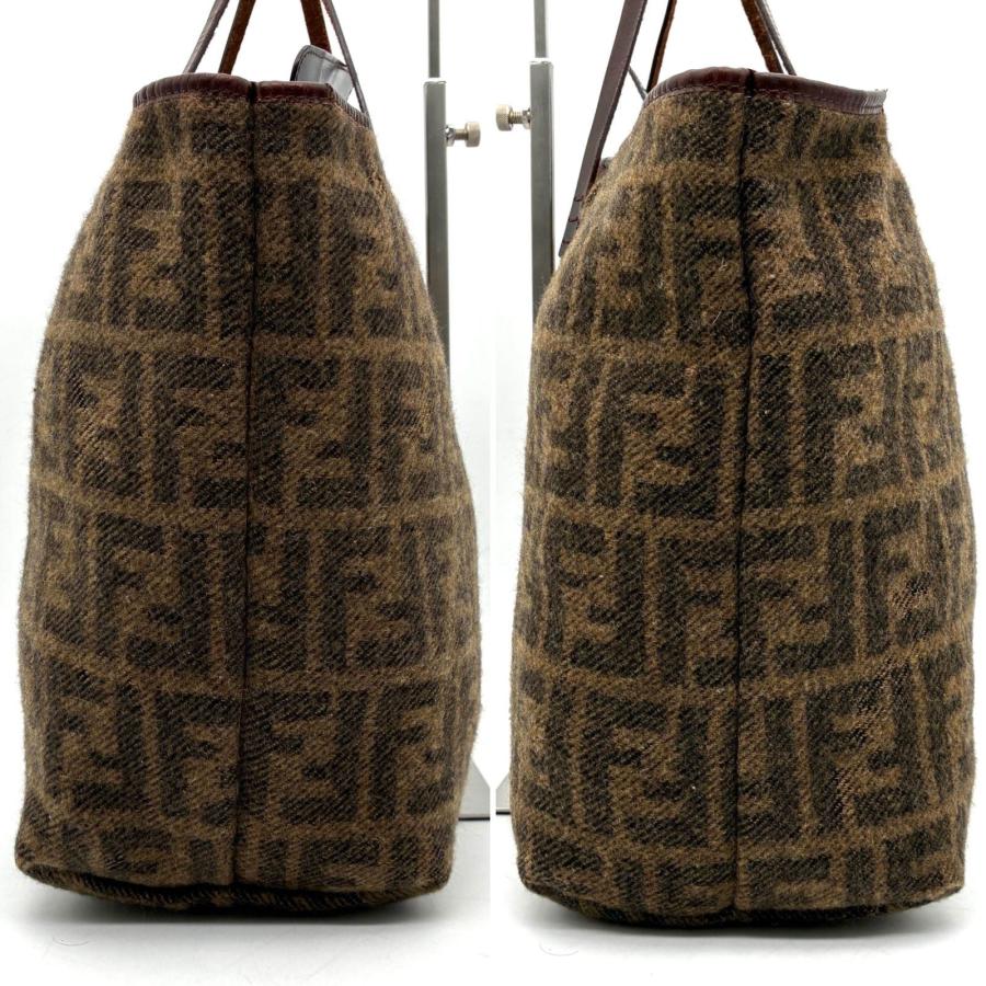 FENDI フェンディ ズッカ トートバッグ カシミヤ レザー ブラウン ブラック リバーシブル ポーチ付 A4収納 肩掛け 通勤 通学 梅雨 初夏 贈り物 高級 希少の画像