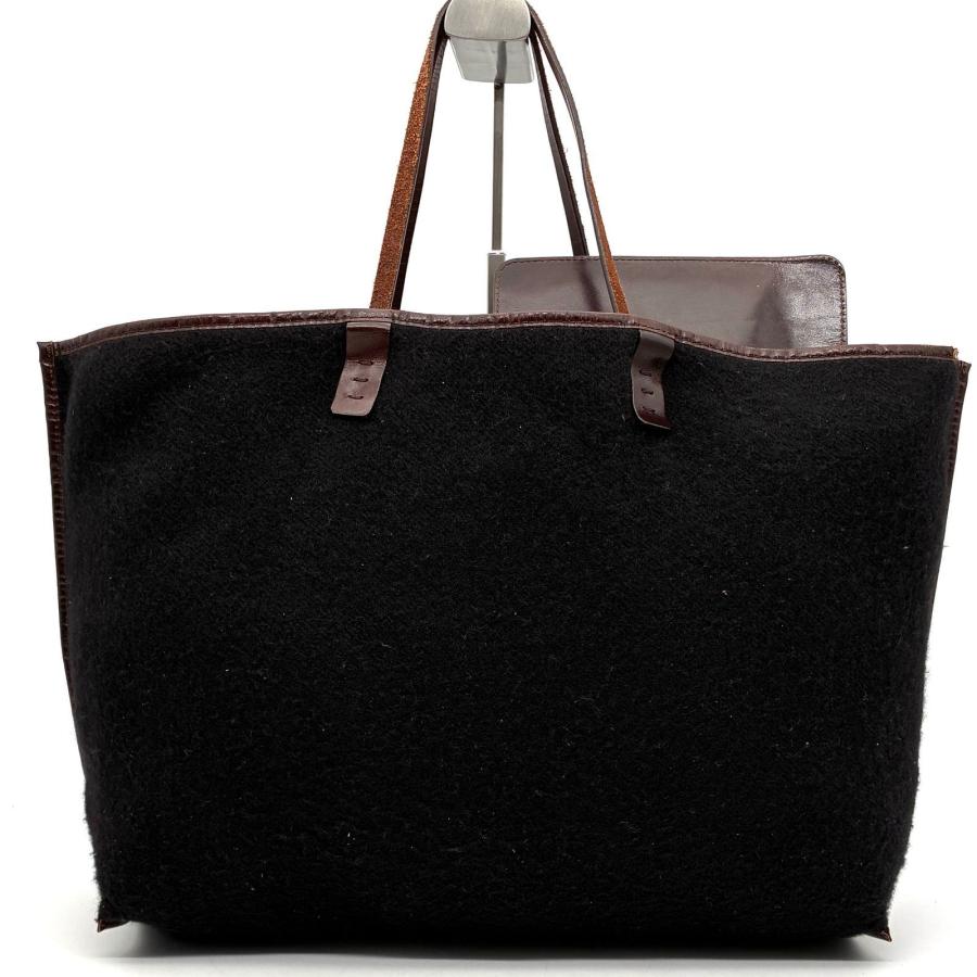 FENDI フェンディ ズッカ トートバッグ カシミヤ レザー ブラウン ブラック リバーシブル ポーチ付 A4収納 肩掛け 通勤 通学 梅雨 初夏 贈り物 高級 希少の画像