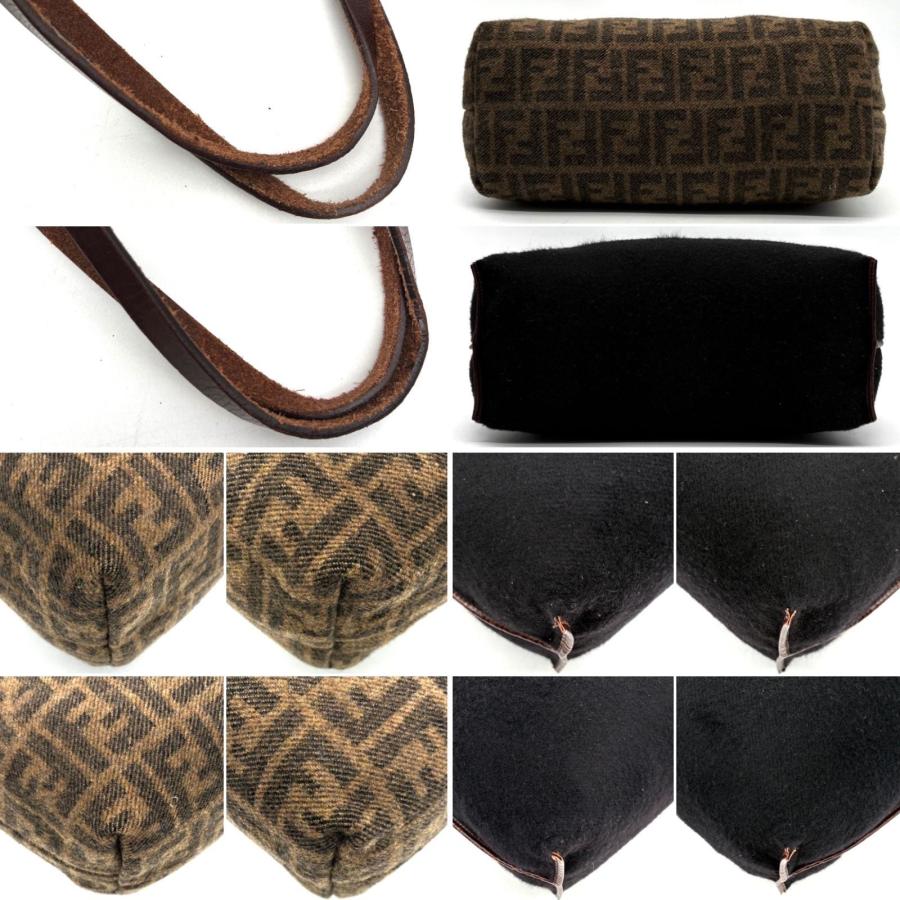 FENDI フェンディ ズッカ トートバッグ カシミヤ レザー ブラウン ブラック リバーシブル ポーチ付 A4収納 肩掛け 通勤 通学 梅雨 初夏 贈り物 高級 希少の画像